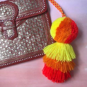 Jumbo Pom Pom PomPom Tassel Tiered Fringe Bag Charm